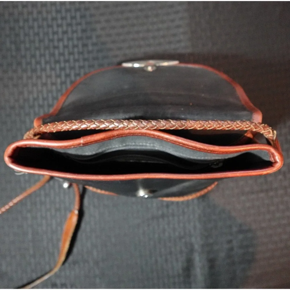 Brighton Vintage Crossbody Bag Black Brown Croc Embossed‎ Leather Heart Hardware